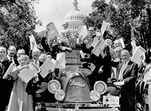 Social Security Prints: Senior citizens in Washington. They are waving petitions to the House Ways and Means Committee in support of Pres