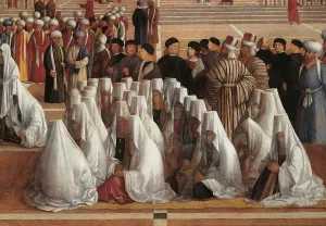 Sermon of St Mark in Alexandria, by Giovanni Bellini, Gentile Bellini, 1504 - 1507 about, 16th Century, oil on canvas, cm 347 x 770 - Italy, Lombardy, Milan, Brera Art Gallery