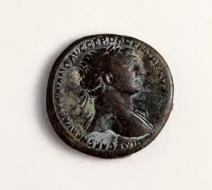 Trajan Prints: Sestertius of Trajan, bronze coin minted in Caesaraugusta