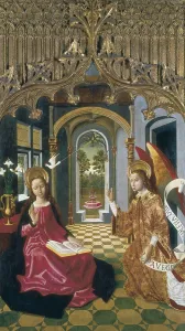 SEU D URGELLMaster of (12th century). The Annunciation. ca. 1490. The work probably formed part of the same altarpiece as the Saint Jerome. Tempera on wood. SPAIN. Barcelona