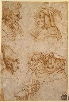 Grotesque Prints: Seven caricature faces, by school of Leonardo da Vinci and copy from Leonardo da Vinci