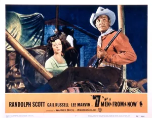 Armed Prints: SEVEN MEN FROM NOW, (aka 7 MEN FROM NOW), from left: Gail Russell, Randolph Scott, 1956