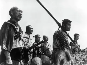 THE SEVEN SAMURAI, (aka SHICHININ NO SAMURAI) Takashi Shimura, Minoru Chiaki, Seiji Miyaguchi, Daisuke Kato, Toshiro Mifune, Isao Kimura (aka Ko Kimura), 1954