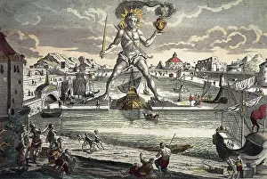 Seven Wonders of the World. Colossus of Rhodes. Engraving. ITALY. Milan. Civica Raccolta delle Stampe "Achille Bertarelli" (Achille Bertarelli collection of prints)
