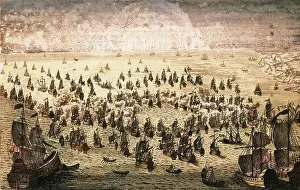 Englishwoman Prints: Seven Years War. Naval battle between the French and the English fleets (20th May 1756)