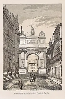 Andalucia Prints: Sevilla. Triumphal arch built in the cathedral to celebrat the visit of Isabel II to Sevilla in 1862