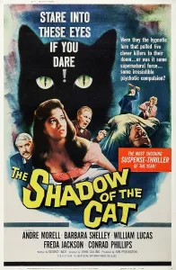 Jackson Prints: SHADOW OF THE CAT, l-r: Andre Morrell, Barbara Shelley, Freda Jackson on poster art, 1961