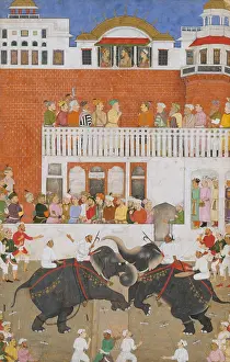 Lcgrfa1710 Prints: SHAH JAHAN WATCHING AN ELEPHANT FIGHT