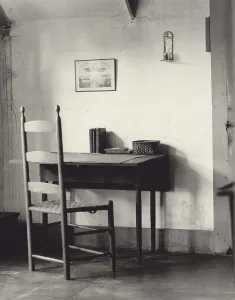 Lcgr1308 Prints: Shaker sewing table and chair at the Hancock Shaker Village near Pittsfield, Massachusetts