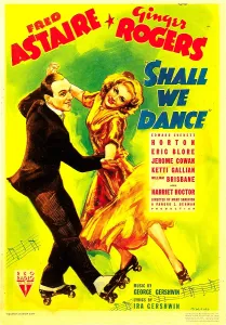 Astaire Prints: SHALL WE DANCE?, from left: Fred Astaire, Ginger Rogers on midget window card, 1937