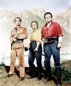 Guns Drawn Prints: SHANE, from left: Alan Ladd, Jean Arthur, Van Heflin, 1953
