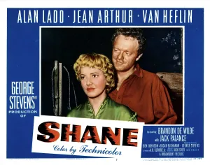 February Prints: SHANE, from left, Jean Arthur, Van Heflin, 1953