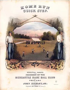 Sheet Music Prints: Sheet music cover showing baseball players on the field