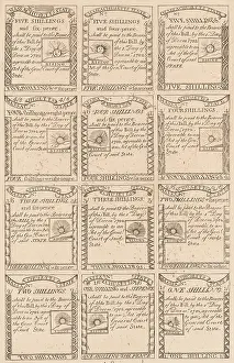 Paper Prints: Sheet of uncut Massachusetts currency of 5
