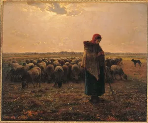 1879 Prints: Shepherdess with Her Flock, by Jean-Franois Millet