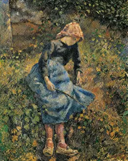 Girl Prints: The Shepherdess or Girl with a Stick or Country Girl sitting or La Bergere