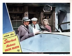 1943 Movies Prints: SHERLOCK HOLMES FACES DEATH, from left, Basil Rathbone, Nigel Bruce, Hillary Brooke, 1943