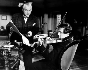SHERLOCK HOLMES AND THE VOICE OF TERROR, from left, Nigel Bruce, Basil Rathbone, 1942