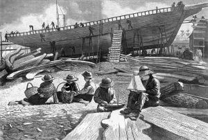 Toys Prints: Ship-building, Gloucester Harbor, MA. drawn by Winslow Homer, 1873