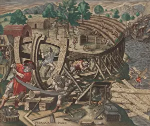 16th Century Prints: Shipwrecked men of Diego de Nicuesa's expedition to Panama built the first ocean going European ship