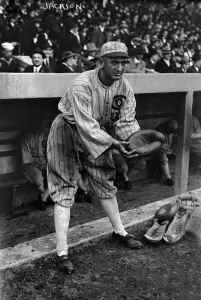 Shoeless Prints: Shoeless Joe Jackson, pretending to be a catcher, Chicago White Sox, 1919