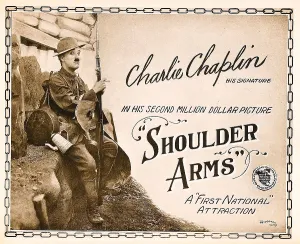 Soldier Prints: SHOULDER ARMS, on left: Charles Chaplin (aka Charlie Chaplin') on Title Card, 1918