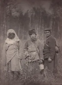 Convict Prints: Siberia, Three escaped convicts standing in field