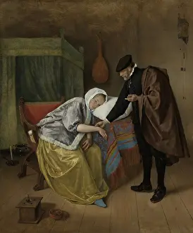 Sick Prints: The Sick Woman, by Jan Steen, c. 1663-66, Dutch painting, oil on canvas