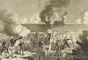 Wood Engraving Prints: Siege of Fort Sumter by a Confederate batteries on April 13
