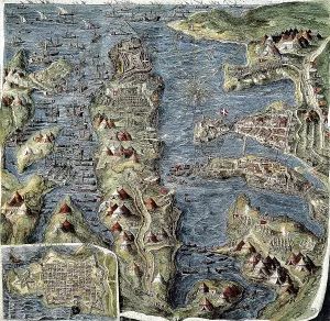 End 16th C Prints: Siege of Malta by the Turkish Fleet