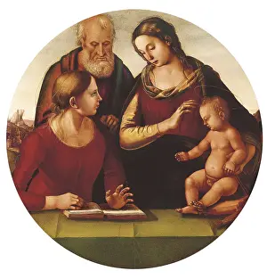 Quattrocento Prints: SIGNORELLI, Luca (1445-1523). Madonna and Child with Saint Joseph and Another Saint