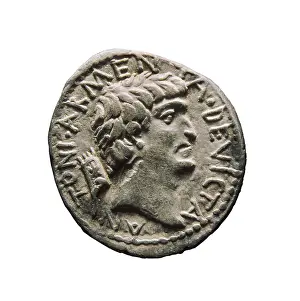 Al Iskandariyah Prints: Silver coin with the portrait of Mark Antony