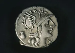 Silver Prints: Silver Denarius with depiction of Rome deified with helmet