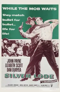 Re Issue Prints: SILVER LODE, US re-issue poster, standing from left: Dan Duryea, John Payne, 1954