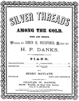 Song Prints: Silver Threads Among the Gold, sheet music, by Eben E. Rexford and H. P. Danks, circa 1873