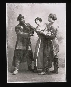 Giordano Prints: The singers Dangs, Cavalieri and Muratore in the opera 'Siberia' (1911)