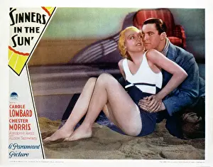 Beach Prints: SINNERS IN THE SUN, US lobbycard, from left, Carole Lombard, Chester Morris, 1932