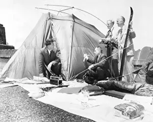Skis Prints: Sir Edmund Hillary getting ready for the Abominable Snowman expedition. Dec. 20, 1960