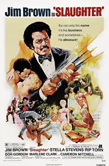 Shooting Prints: SLAUGHTER, US poster art, Jim Brown, Stella Stevens (blonde), 1972