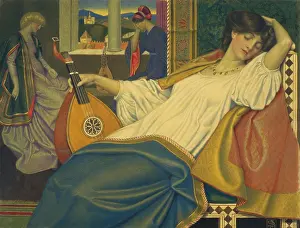 Orange Prints: The Sleeping Beauty, 1903, by Joseph Edward Southall, 1861-1944, English, Britain, British