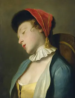 1760s Prints: A Sleeping Girl by Pietro Rotari, 1760-62, Italian painting, oil on canvas