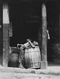 Barrel Prints: Small boys picking from barrels