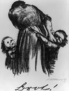 Starvation Prints: Two small children begging mother for bread