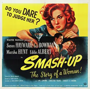 Red Hair Prints: SMASH-UP, top: Susan Hayward, bottom l-r: Lee Bowman, Susan Hayward on poster art, 1947