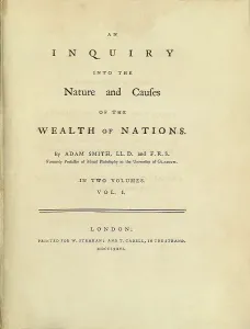 SMITH, Adam (1723-1790). Front page of Adam Smith's work "As inquiry into the nature and causes of the wealth of nations", first great treatise on the capitalism