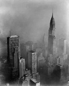 Air Pollution Prints: Smog obscures view of Chrysler Building from Empire State Building