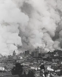 Cityscape Prints: Smoke billows over San Francisco in the 3-day fire that followed the earthquake of April 18