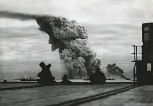 Lcgr1406 Prints: Smoke from a merchant ship bombed in an Allied convoy to the Soviet Union (Russia)