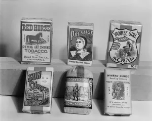 Cigarettes Prints: Smoking, brands of tobacco smoked by harvest hands, Ohio, photograph 1938