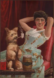 Hands Behind Head Prints: Detail of smoking dog in advertisement for Globe Tobacco Company